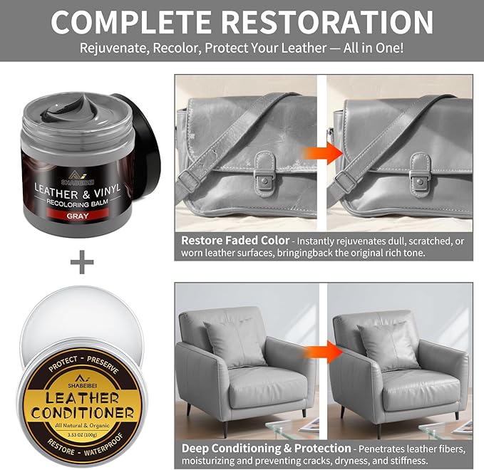 Leather Recoloring Balm with 100ml Mink Oil, Car Seats, Dye & Restorer