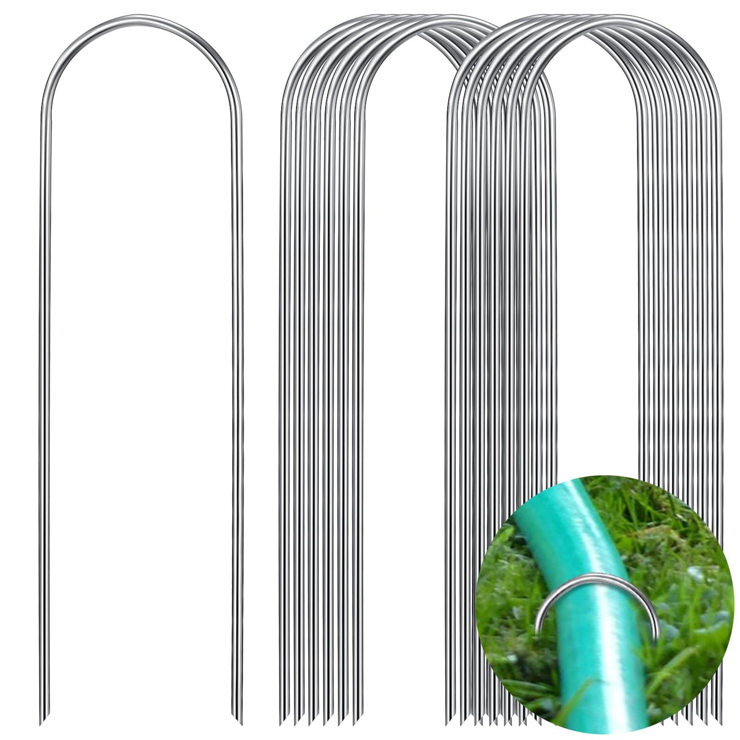 Tandefio 100 Packs Drip Irrigation Tubing Stakes 6 Inch Garden Pins Landscape Staples Securing Pegs Galvanized Lawn Yard U Pegs for Hose, Chicken Wire, Weed Barrier Fabric, Dog Fence