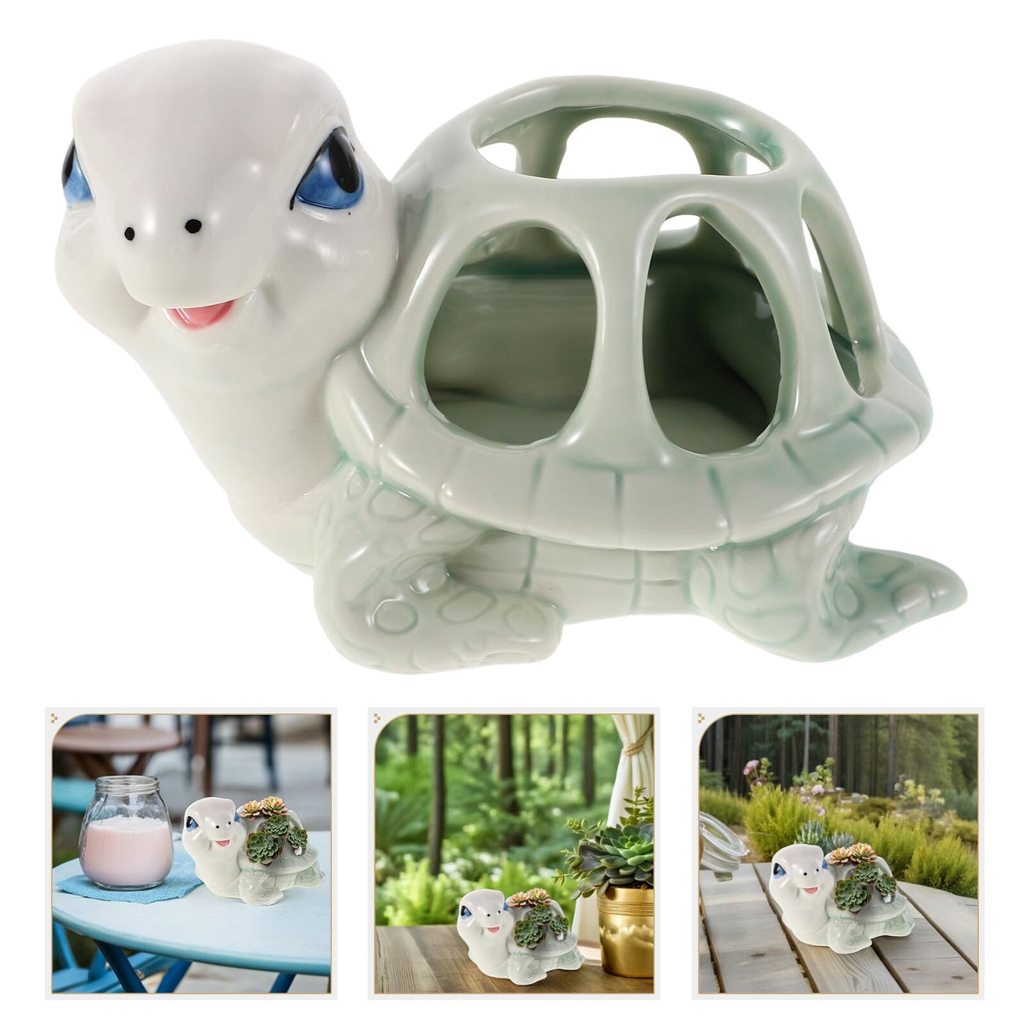 Sewroro Hand-Painted Ceramic Turtle Succulent Planter Pot for Indoor Desktop Garden, Small Animal Flower Pot with Drainage Hole, Decorative Kawaii Animal Flower Holder