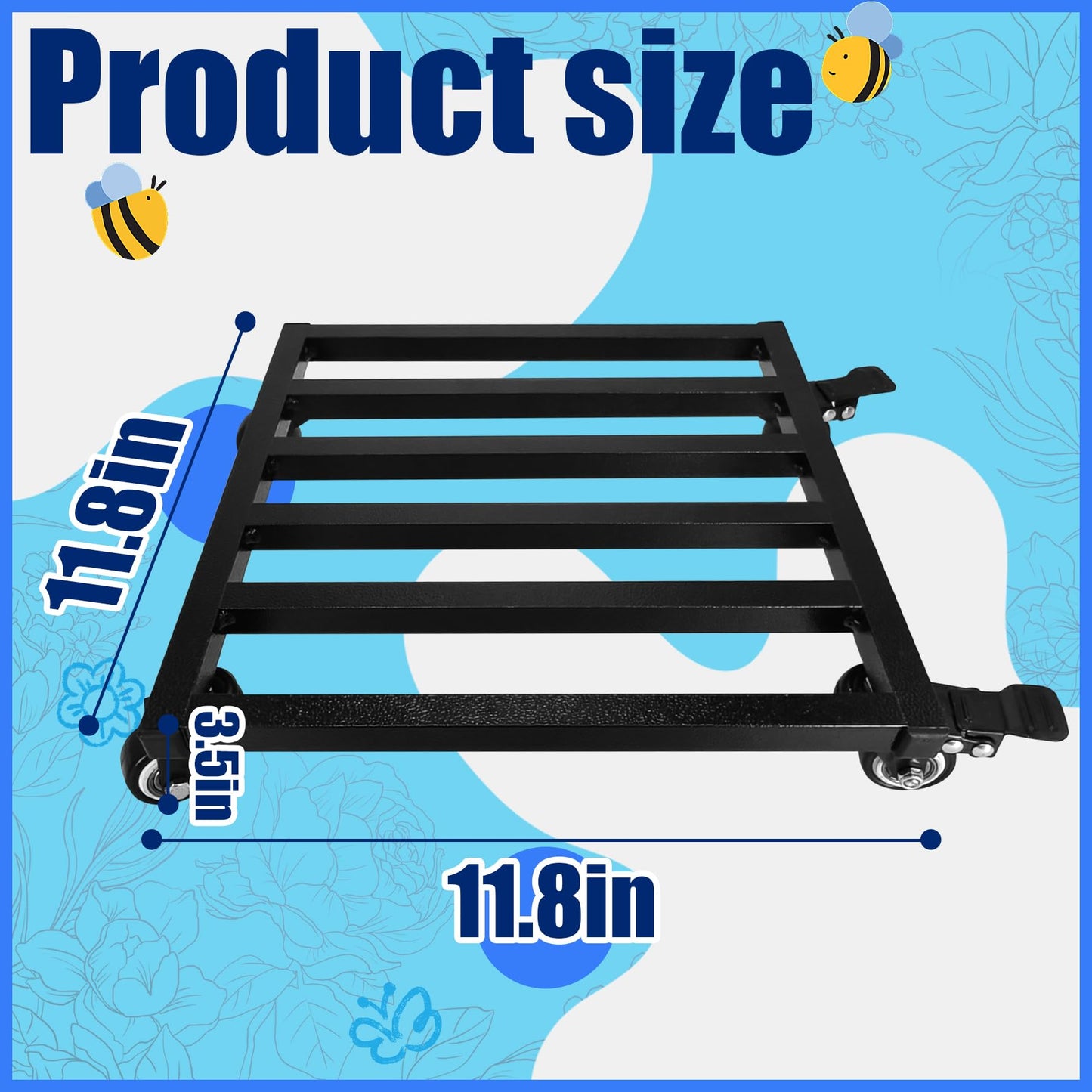 Srehloe 12 Inch Plant Caddy with Wheels Lockable Heavy Duty Trolley Large Metal Square Plant Dolly Plant Roller Base Potted Stand Suitable for Indoor Outdoor Plant Pots Black