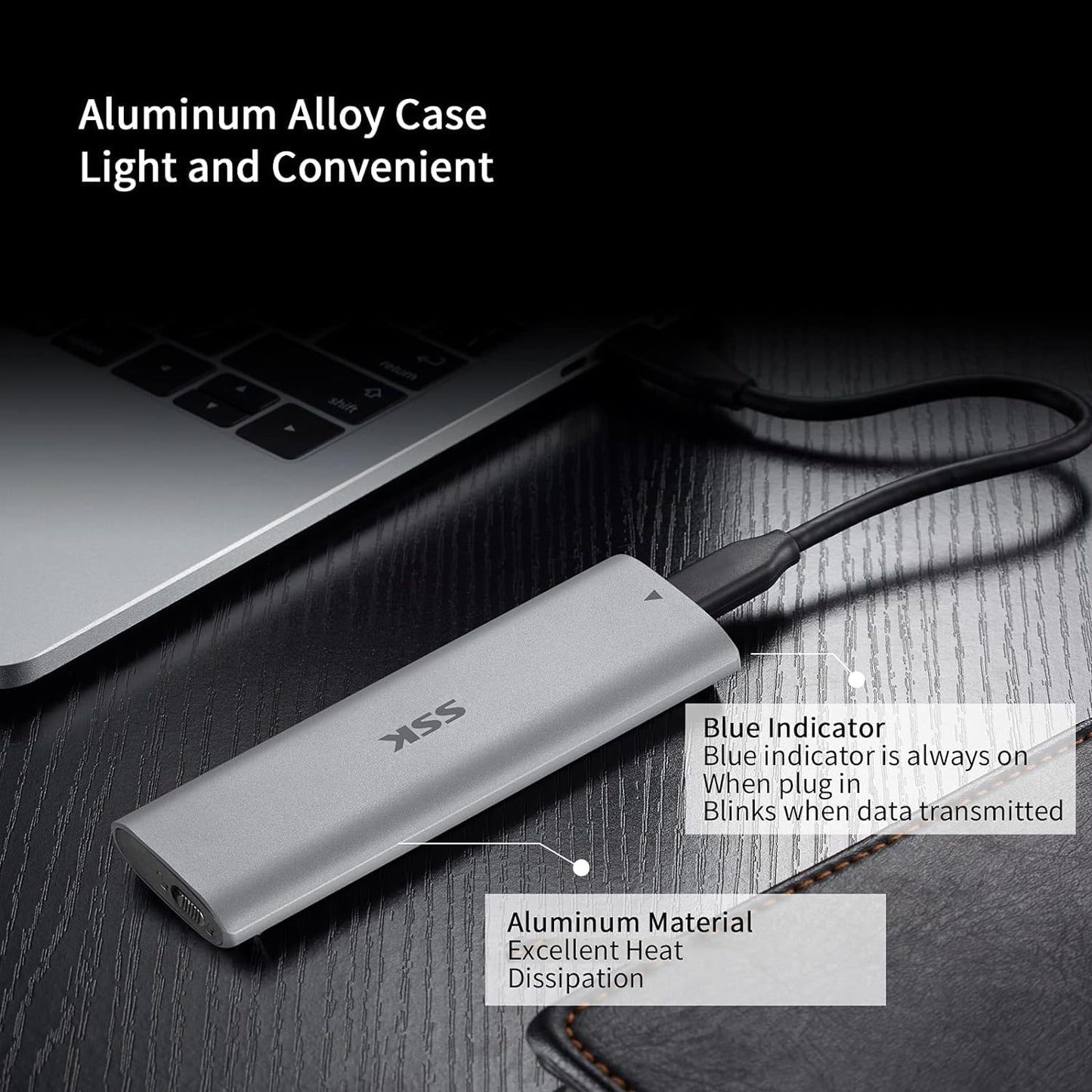 SSK M.2 NVMe Enclosure, Tool-Free SSD Enclosure Adapter, USB C 3.2 Gen 2 10Gbps PCIe MKey External Solid State Drive Case, Support UASP Trim for 2230/2242/2260/2280 (SATA NOT Supported)