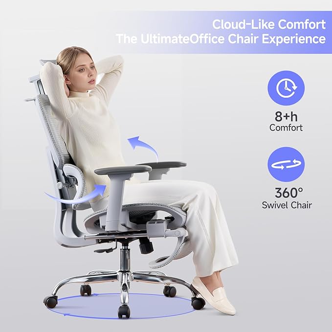 Office Chair with Footrest, Ergonomic Chair with 3D Headrest, Computer Chair