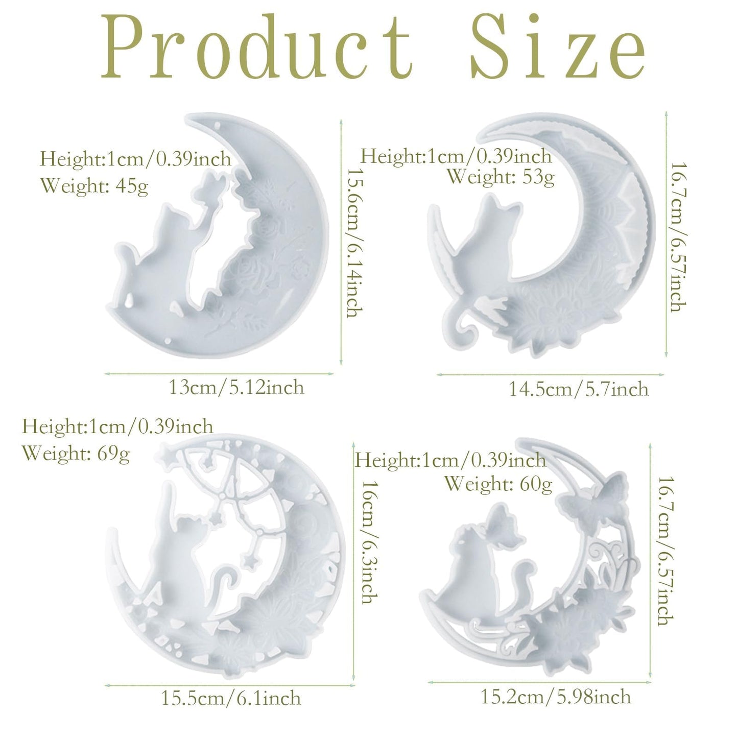 XYQHOAC 4PCS Large Wall Hanging Resin Mold - Crescent Moon and Cat Silicone Molds for Epoxy Resin DIY Art Craft - Table Home Decoration