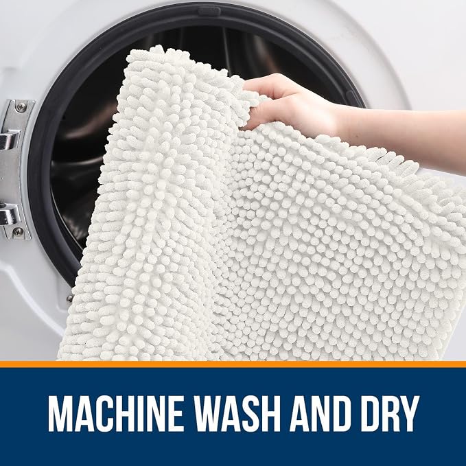 OLANLY Large Bathroom Rugs 50x30, Extra Soft Absorbent Chenille Bath Rugs, Rubber Backing Quick Dry, Machine Washable Bath Mats for Bathroom Floor, Tub and Shower, Home Decor Accessories, Ivory