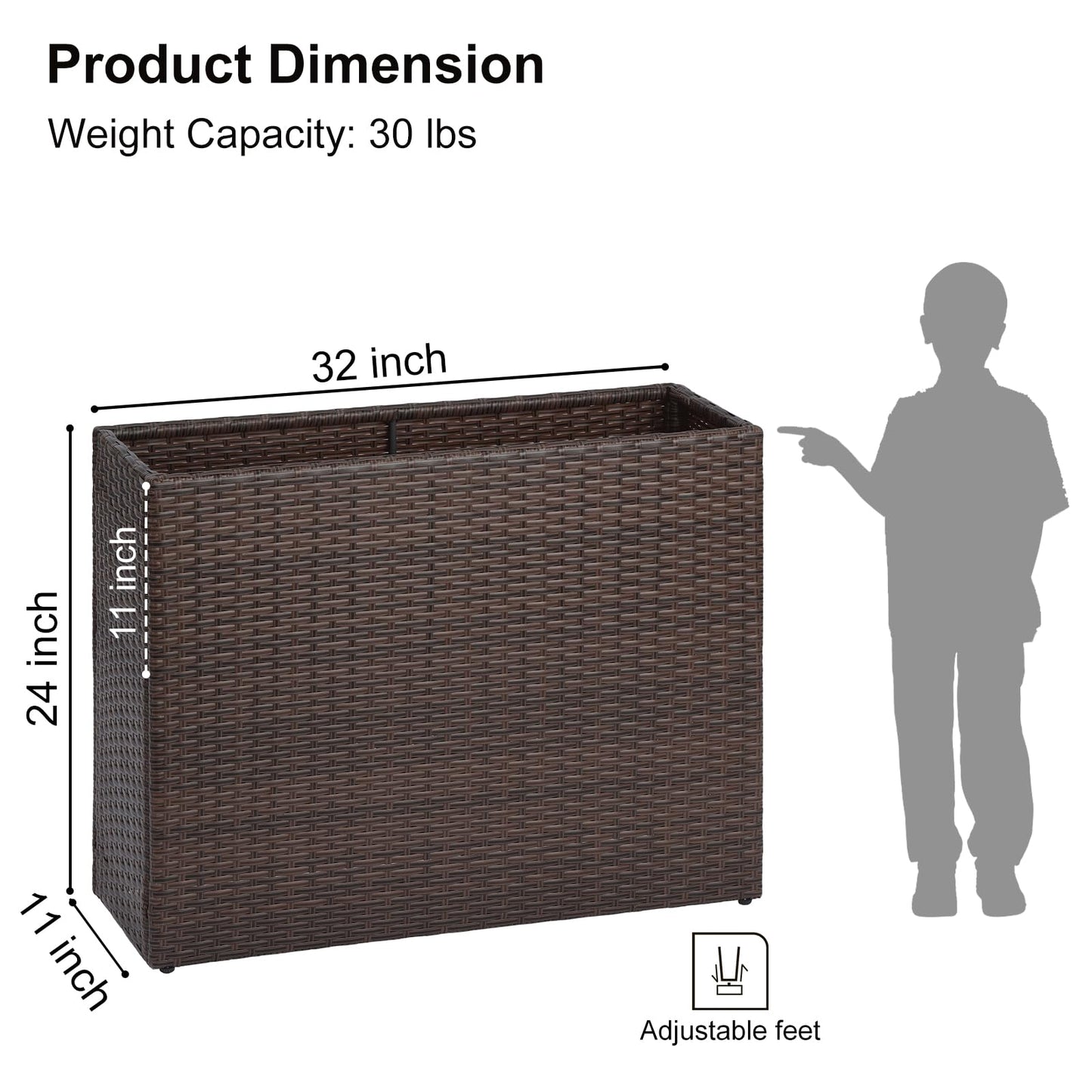 SUNNYPARK Tall Rectangular Planter with Removable Liner, All-Weather PE Rattan Large Modern Planters Indoor Outdoor Flower Plant Pots Garden Box Patio Yard Front Porch Deck