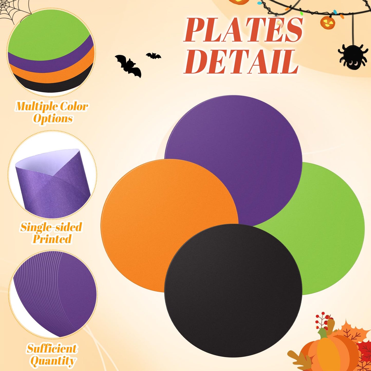 Moinchore 100 Pcs Halloween Disposable Paper Placemats Halloween Kitchen Round Dining Table Placemat Purple Black Orange Green Paper Place Mat Bulk for Thankgiving Dinner Spooky Party Home Restaurant
