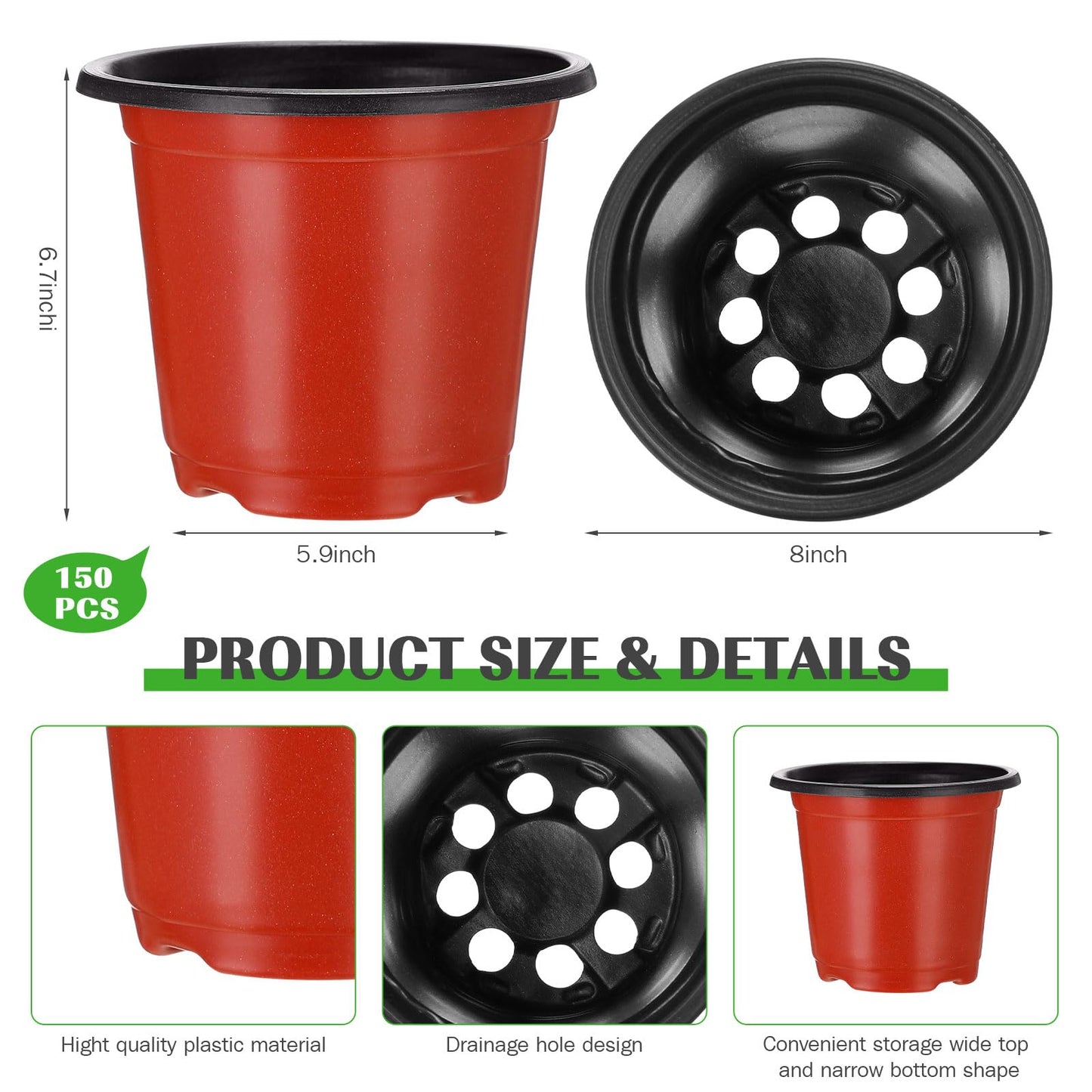 Ziliny 150 Pcs Plastic Plants Nursery Pot Bulk Seed Starting Pots Small Seedling Plant Pot for Outdoor Indoor Planting Garden Flower Succulents Cuttings Transplanting Planter (8 Inch)