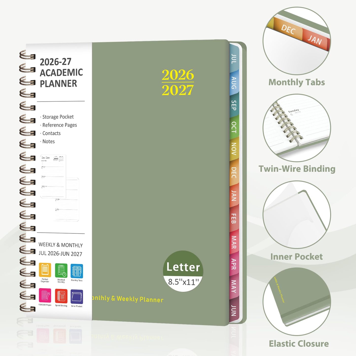 Planner 2026-2027, Weekly and Monthly Academic Planner, July 2026 - June 2027, Hardcover Calendar Agenda Book for School Year Planning, School Supplies for Teacher and Student, Letter Size(8.5'' x 11'')