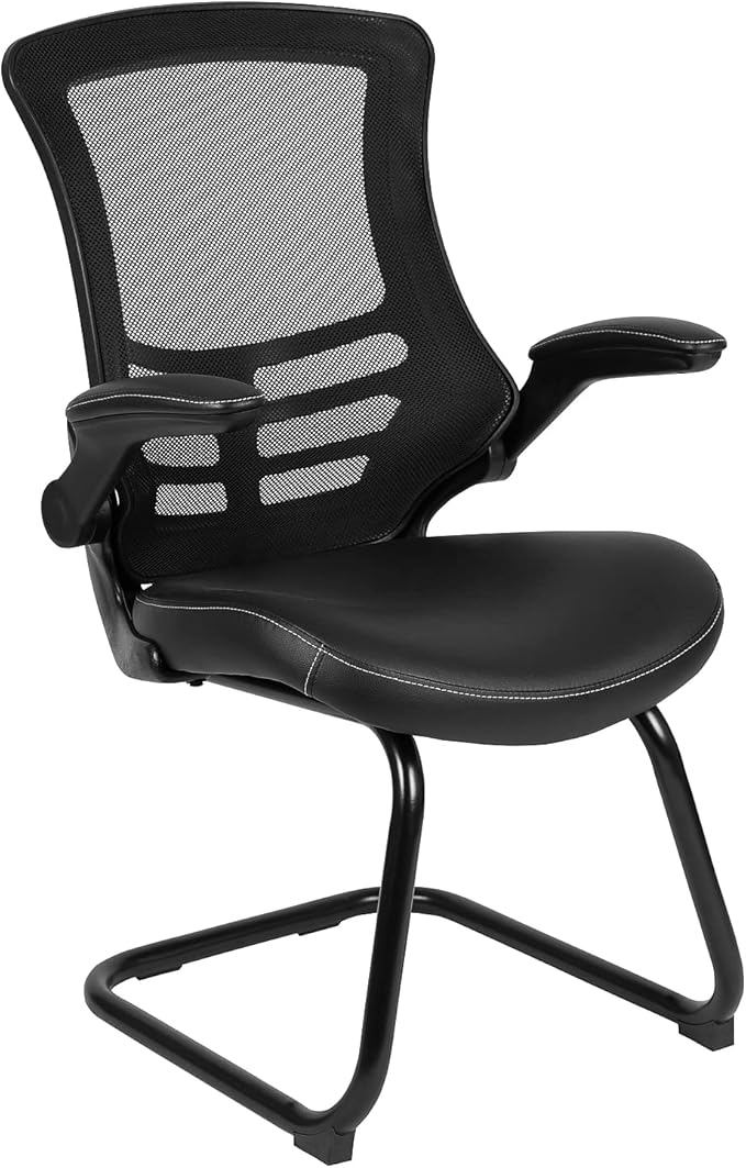 Flash Furniture Kelista Black Mesh Sled Base Side Reception Chair
