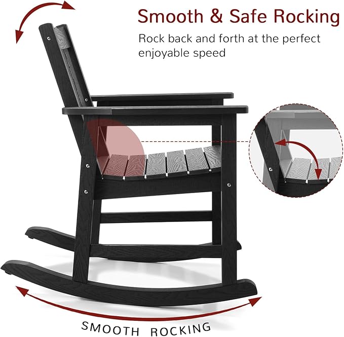 Stoog Low Back Patio Rocking Chair – Heavy Duty 400 lbs Capacity Outdoor Rocker