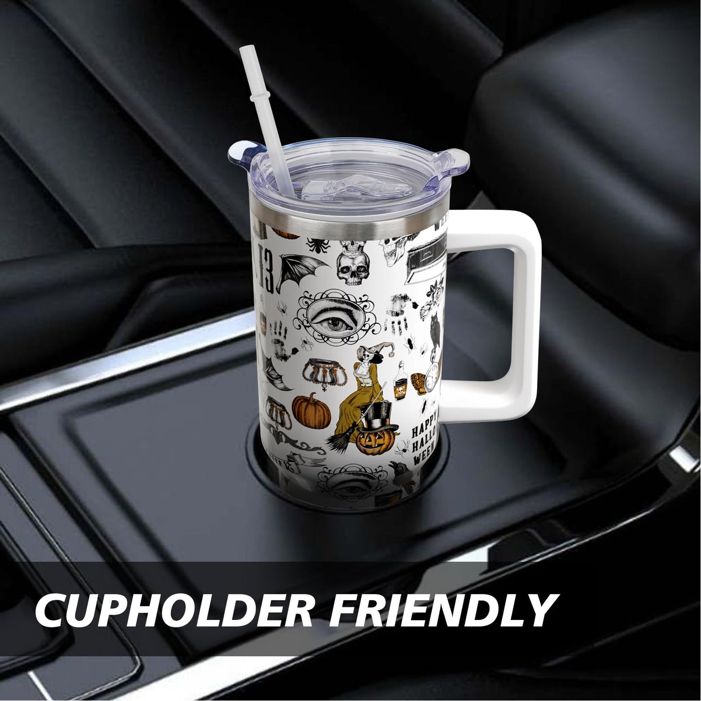 qoepfnsh Halloween Tumbler 40 oz Tumblers with Handle and Straw Goth Gothic Stainless Steel Insulated Coffee Cups Mugs Halloweens Gifts Stuff for Women Girls