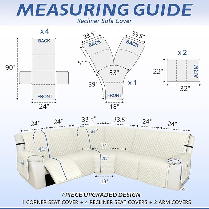 Arfntevss Recliner Sectional Couch Covers 1OO% Waterproof L Shape Sofa Cover