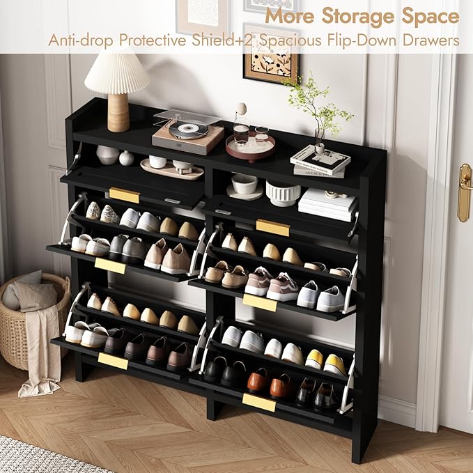 HOKYHOKY Large Rattan Shoe Storage Cabinet