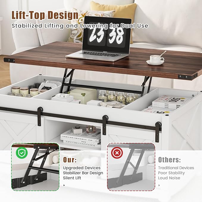 ALLSTAND 48" Farmhouse Lift Top Coffee Table