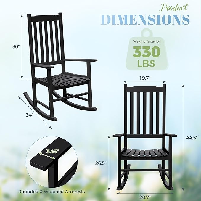 Flamaker Acacia Wood Patio Rocking Chair Set of 2, High Back and Widen Armrest