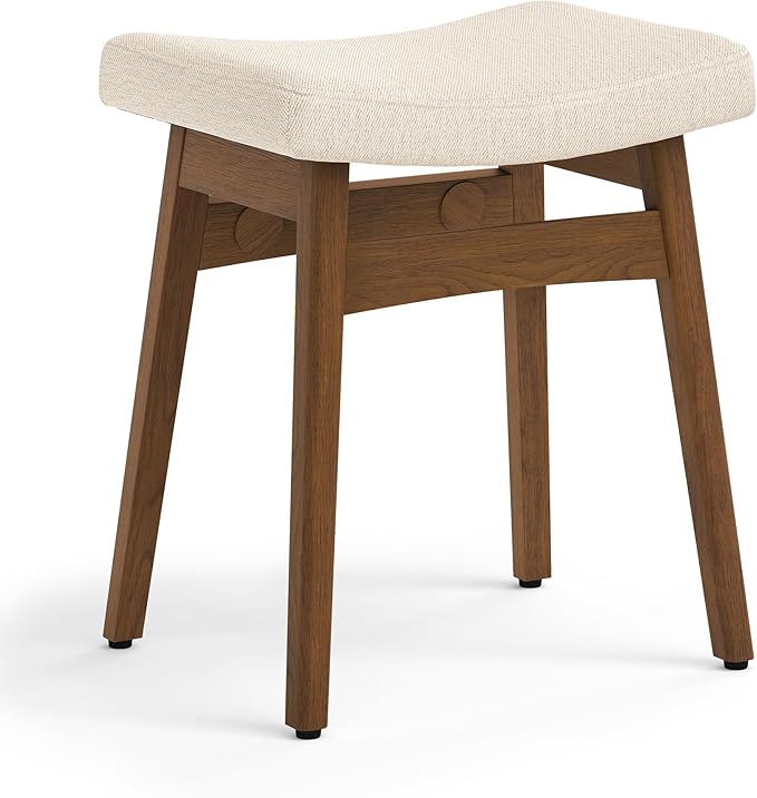 LUE BONA Solid Wood Vanity Bench Stool, 17.3" H Ergonomic Saddle Stool