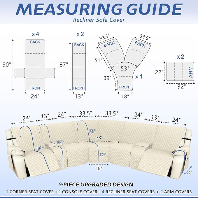Arfntevss Recliner Sectional Couch Covers 1OO% Waterproof L Shape Sofa Cover