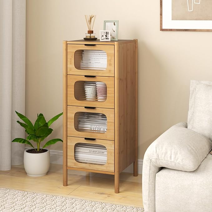 Giantex 4 Drawer Storage Cabinet, Bamboo Storage Organizer