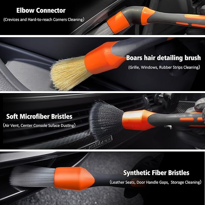YeewayVeh 7PCS Car Interior Detailing Kit, Horse Hair Car Leather Brush