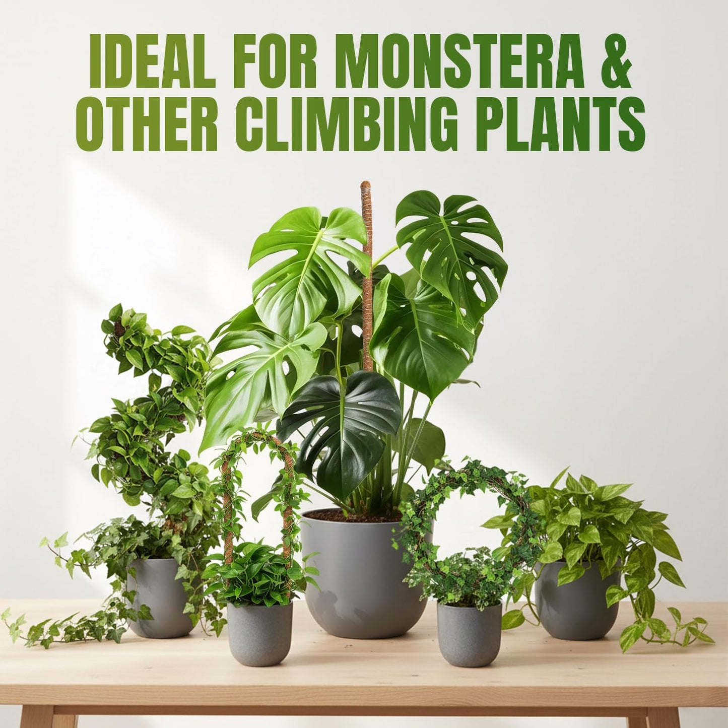 Mcbazel 2 Pack 47 Inch Bendable Moss Pole for Plants Monstera - Tall Coco Coir Plant Support Stakes for Large Indoor Climbing Plants Vines - Flexible Totem Stick Kit with Full Garden Ties