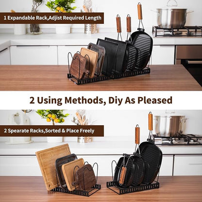 FrutPunch Pots and Pans Organizer,Rack for under Cabinet,Expandable Pot Lid Kitchen Cabinet Organizer Holder, with 10 Adjustable Partitions, Suitable for Kitchen Pan Organizers Inside Cabinet