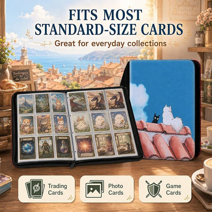 1008 Cute Card Binder 9 Pocket, 3-Ring Trading Card Binder with 56 Page Removable Sleeves, High Storage Waterproof Trading Card Holder Collection Card Album Organizer Case for TCG Cards - Cat