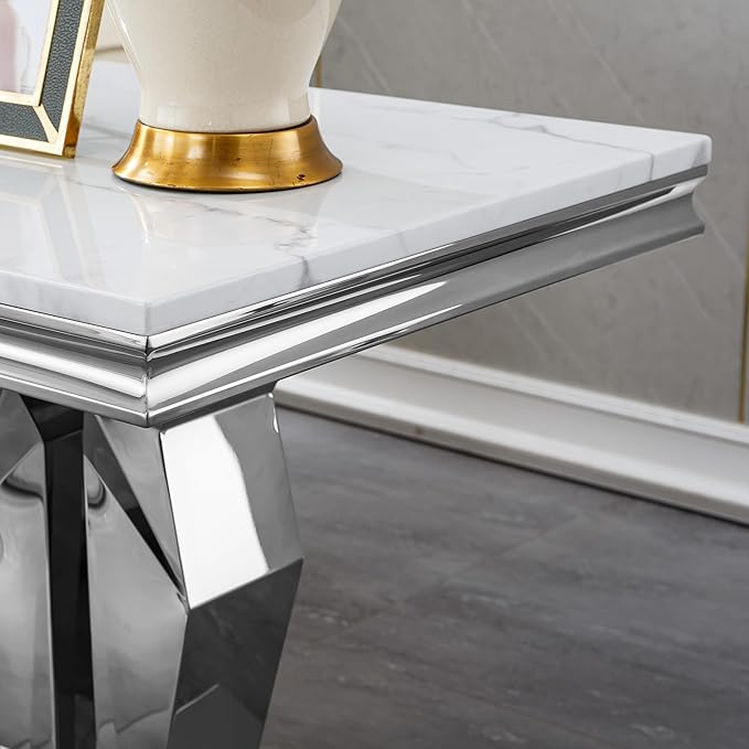 Henf Marble End Table Modern White Faux Marble Sofa Side Table