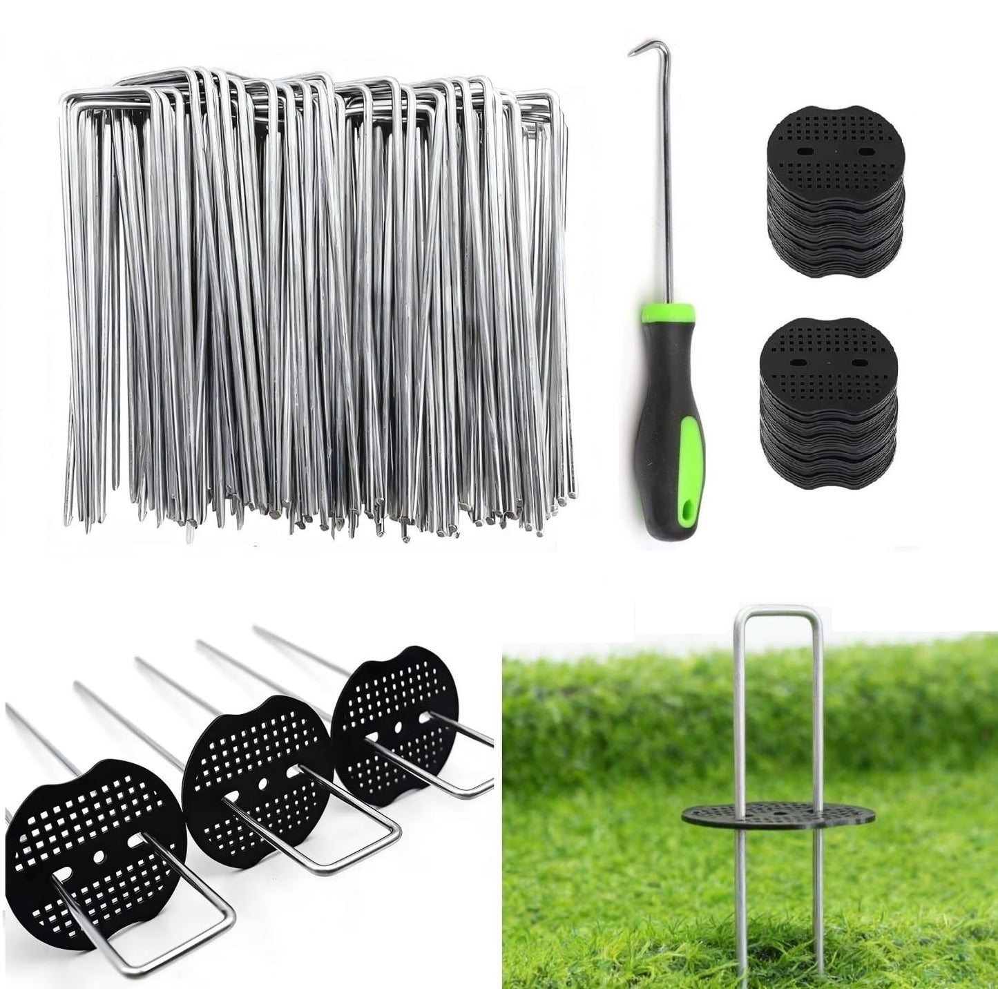 6 Inch 100 PCS Galvanized Landscape Staples with 100 PCS Gasket, Landscape Fabric Pins Stakes Lawn Ground Cover Graden Staples Spikes Weed Barrier Stakes