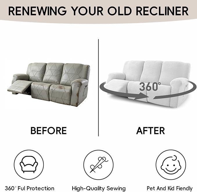 5-Piece Recliner Sofa Covers, Stretch Geometric Strokes Jacquard Recliner Sofa