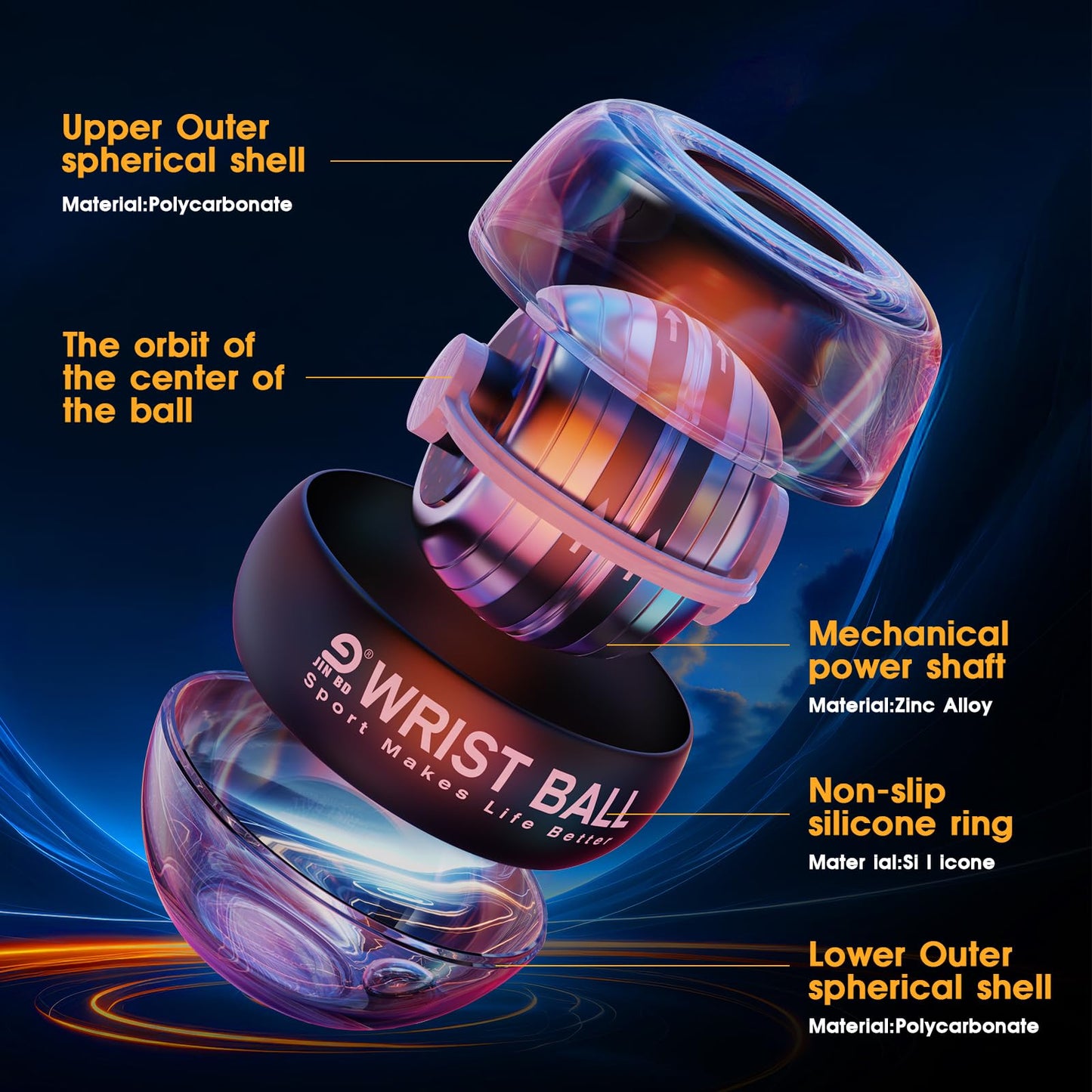 Wrist Trainer Ball Auto-Start Gyroscopic Forearm Exerciser Gyro Ball for Strengthen Arms, Fingers, Bones and Muscles