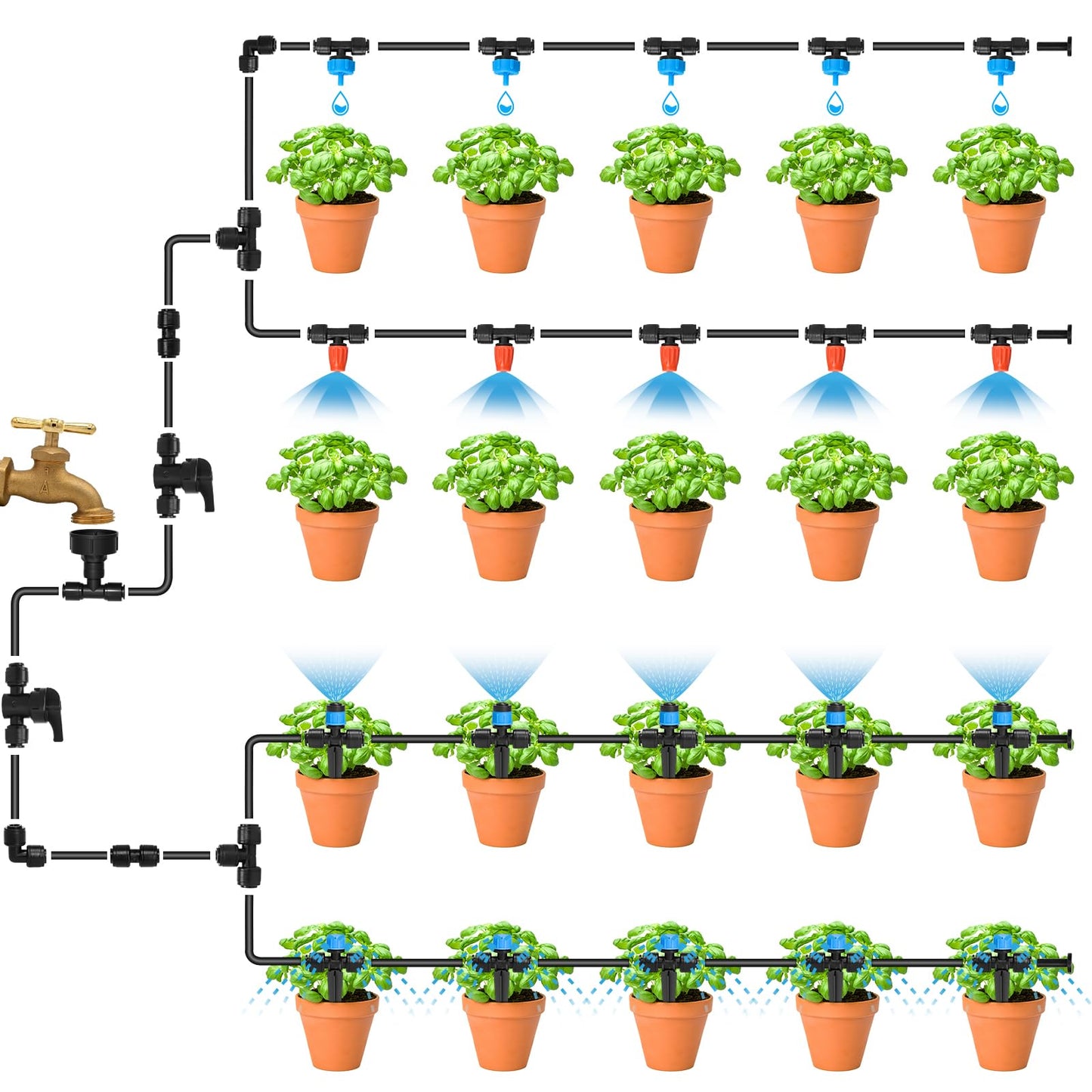 Bonviee 1/4 Inch Push-to-Connect Valves, 12 Pack – On/Off Flow Control for Drip Irrigation in Garden, Lawn, Greenhouse