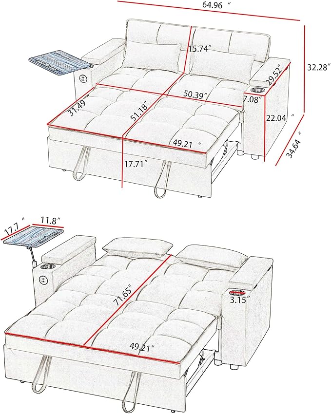 Auvsoce 65'' Convertible Sleeper Sofa Bed
