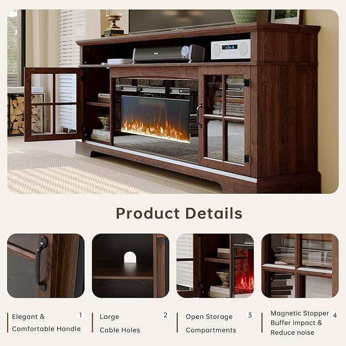 70" Fireplace TV Stand, Farmhouse Entertainment Center