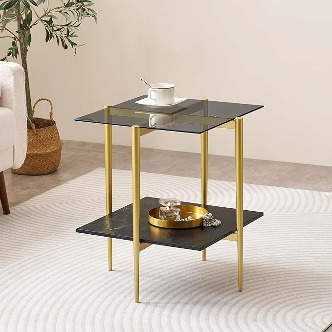 LumFurn Glass End Table, Mid-Century Modern Design Sofa Table,