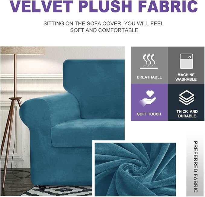 ZNSAYOTX Luxury Velvet Sofa Cover 3 Piece Stretch Loveseat Covers