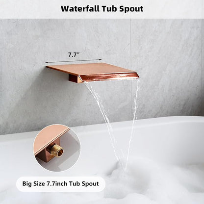 Rainfall Shower Faucet Set with Tub Spout 10 Inch, Shower Head and Handle with 2 Hooks, Rain Shower and Handheld Shower System Square Wall Mount for Bathroom
