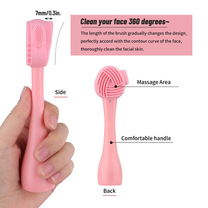 Silicone Facial Cleansing Brush 3 Pack, Beomeen 4 in 1 Handheld Face Scrubber for Deep Gentle Exfoliating, Double-Ended Face Wash Scrub Brush for Face Skincare and Massage (Green)