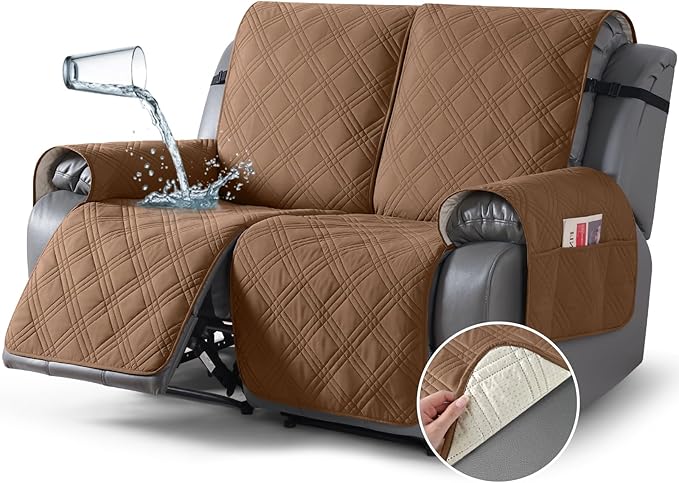 TAOCOCO 100% Waterproof Loveseat Recliner Cover, Non Slip Split Recliner Couch