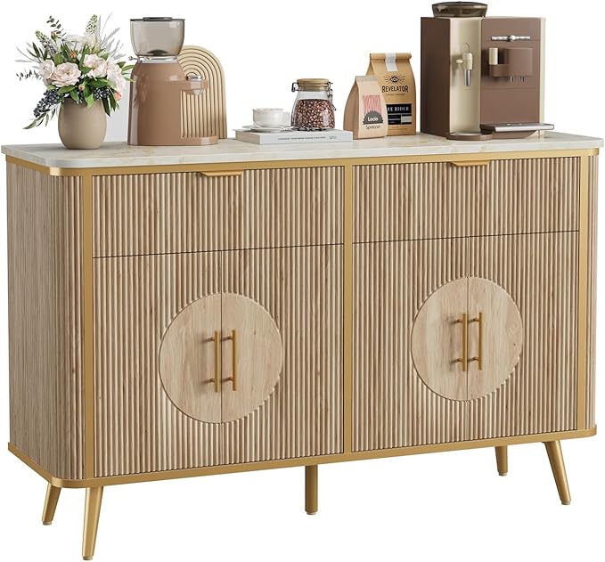 47.2" Buffet Storage Cabinet, Modern Fluted Coffee Bar Station