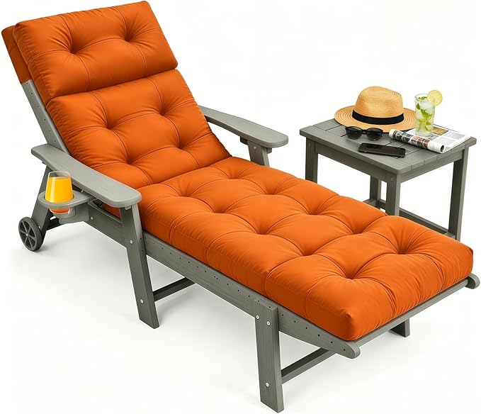Outdoor Chaise Lounge Cushion, Waterproof 74.4x22x4.7 Inch Thick Cotton Filled