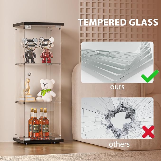 FANYUSHOW 3-Shelf Glass Display Cabinet