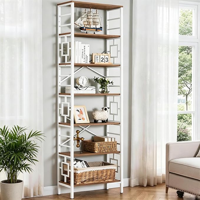 HOMISSUE Bookcase, 7-Tier Tall Bookshelf Metal Bookcase and Bookshelves