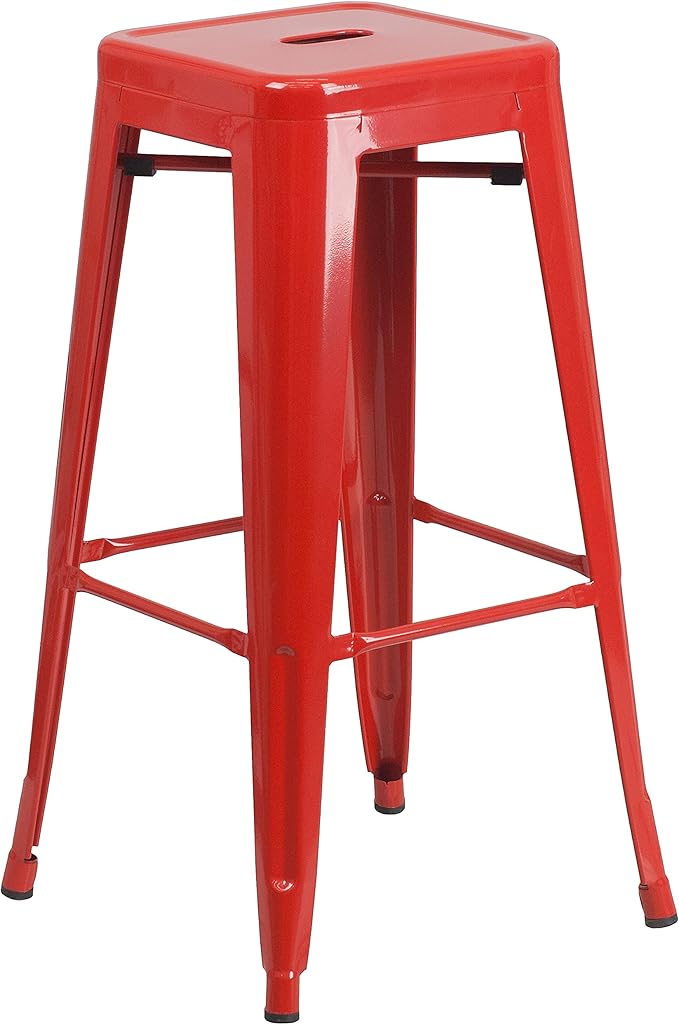 Flash Furniture Lily 4 Pack Commercial Grade 30" High Backless Red Metal