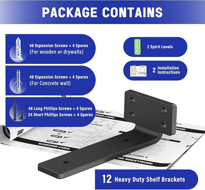 Goovilla Shelf Bracket, Heavy Duty Floating Shelf Brackets 6 inch Long