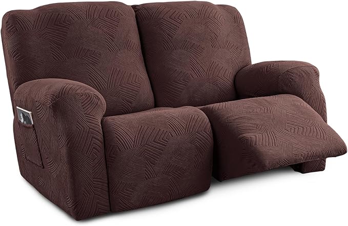 Recliner Loveseat Covers, 4-Piece Stretch Geometric Strokes Jacquard Reclining