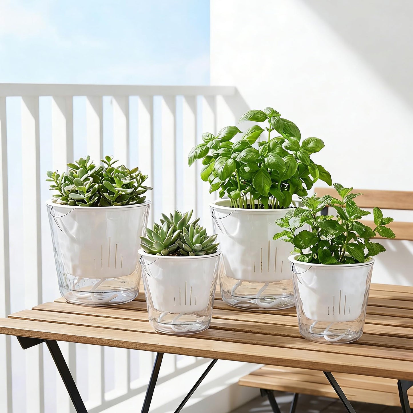 OFFKITSLY 4 Pack Self Watering Plant Pot, 6/4 Inch Plastic Self Watering Pots for Indoor Plants African Violet Pots Easy Plant Self Watering Pot with Wick Rope for Plants Flowers