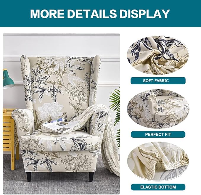KRFOONN Wingback Chair Covers Slipcovers 2 Piece Stretch Wing Chair Covers