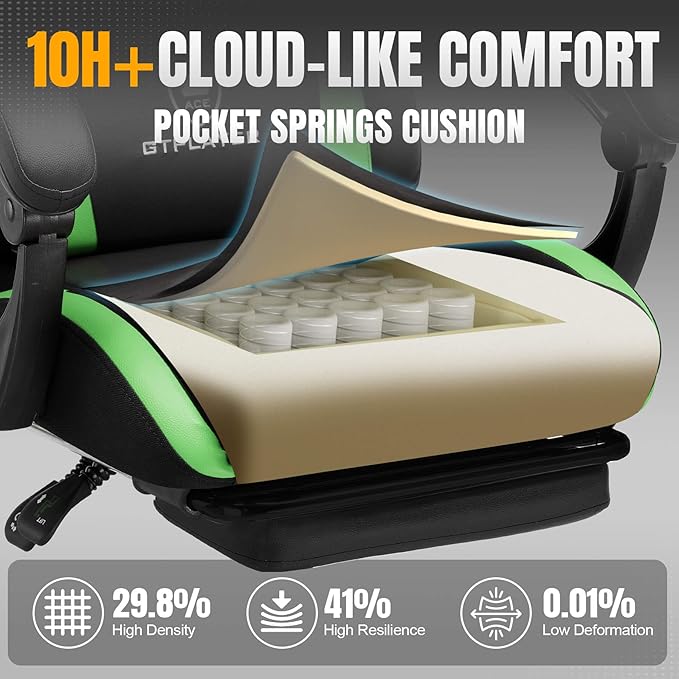 GTPLAYER Gaming Chair with Pocket Spring Cushion, Leather Office Chair with