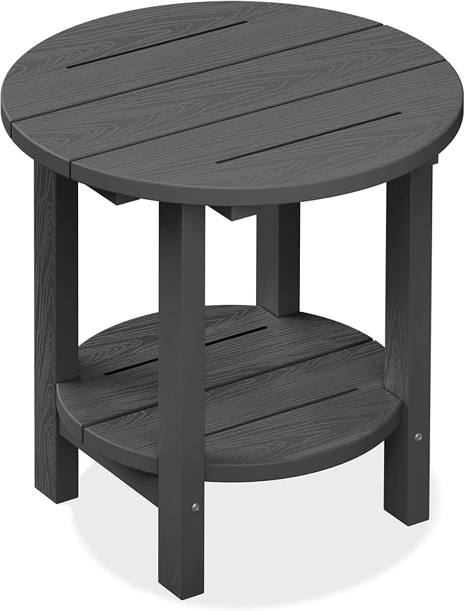 SERWALL Round Outdoor Side Table, HDPE Small Adirondack End Table, 2-Tier Patio