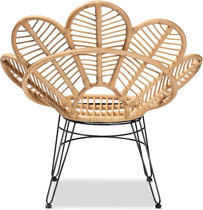 bali & pari Garan Modern Bohemian Natural Rattan and Black Metal Accent Chair
